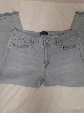 Gap Girlfriend Straight Leg Denim Embroidered Floral Jeans Size 14/32